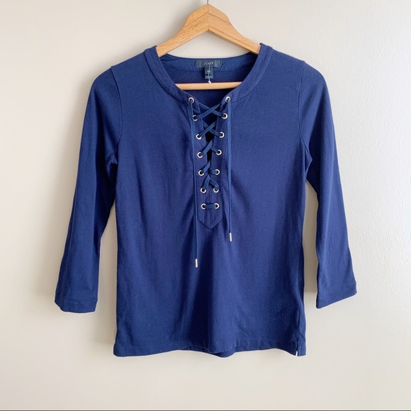 J. Crew corset tie top navy 3/4 sleeve RELISTED - Picture 2 of 6